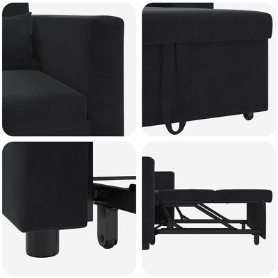 3-in-1 Single Sofa Bed Convertible Black Velvet