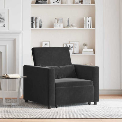 3-in-1 Single Sofa Bed Convertible Black Velvet