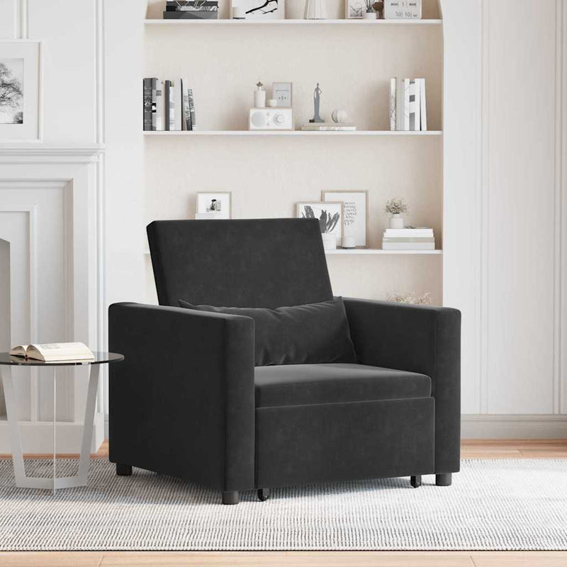 3-in-1 Single Sofa Bed Convertible Black Velvet