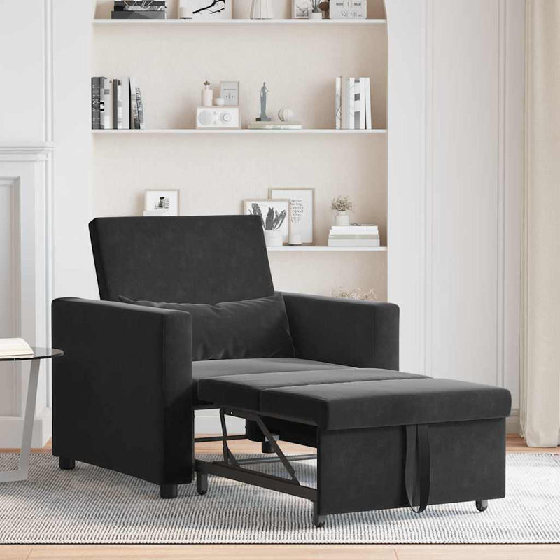 3-in-1 Single Sofa Bed Convertible Black Velvet