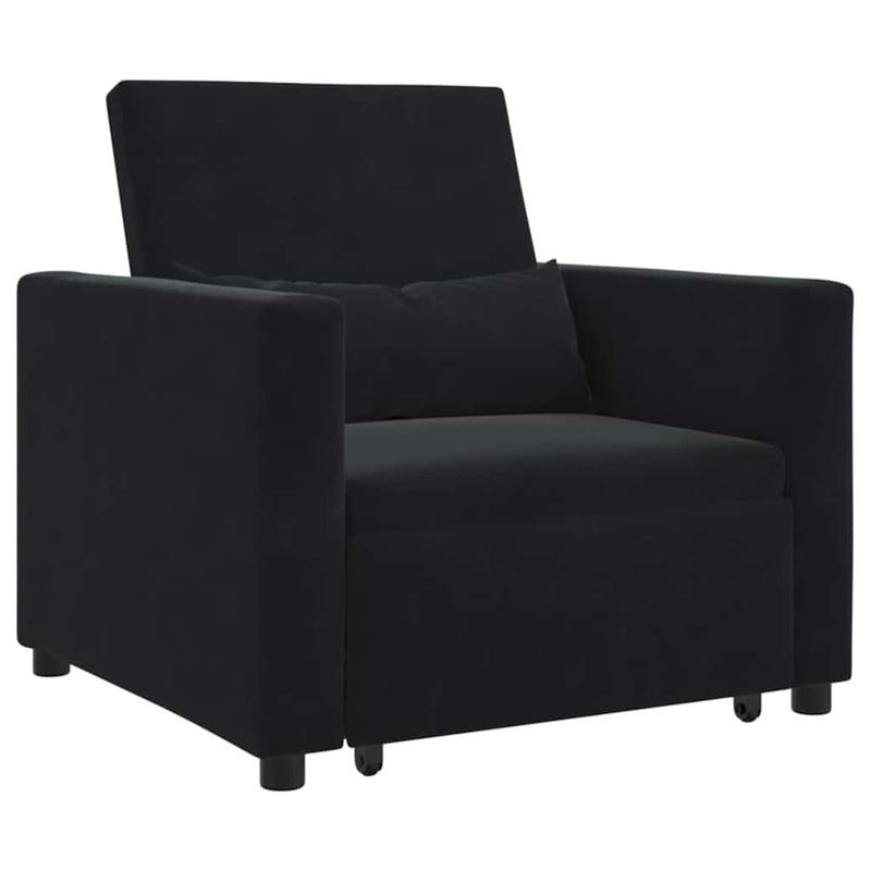 3-in-1 Single Sofa Bed Convertible Black Velvet