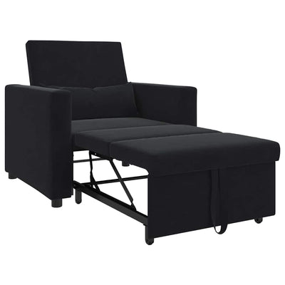 3-in-1 Single Sofa Bed Convertible Black Velvet