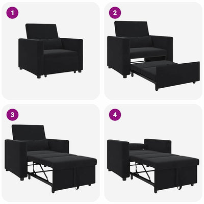 3-in-1 Single Sofa Bed Convertible Black Velvet