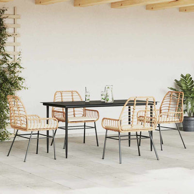 5 Piece Garden Dining Set with Cushions Brown Poly Rattan Glass