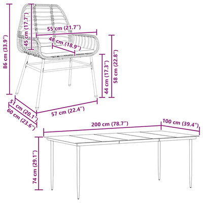 7 Piece Garden Dining Set with Cushions Brown Poly Rattan Glass