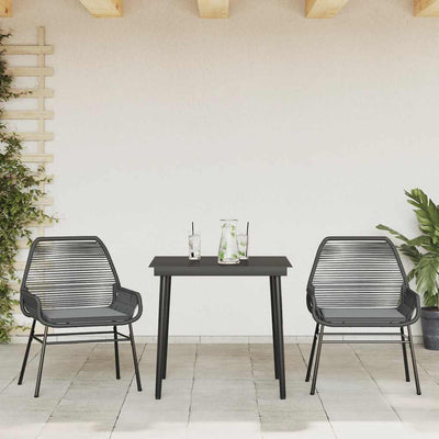 3 Piece Garden Dining Set with Cushions Black Poly Rattan Glass