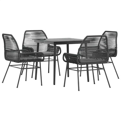 5 Piece Garden Dining Set with Cushions Black Poly Rattan Glass