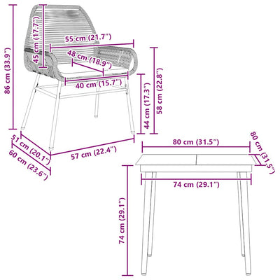 3 Piece Garden Dining Set with Cushions Grey Poly Rattan Glass