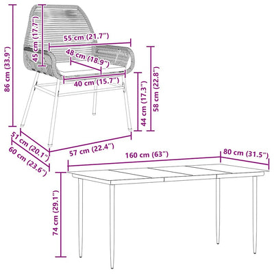 5 Piece Garden Dining Set with Cushions Grey Poly Rattan Glass