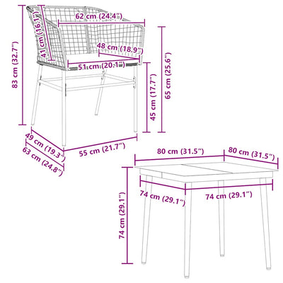 5 Piece Garden Dining Set with Cushions Black Poly Rattan Glass