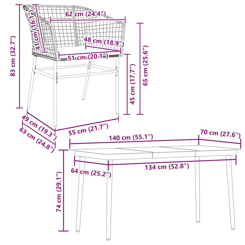 5 Piece Garden Dining Set with Cushions Black Poly Rattan Glass