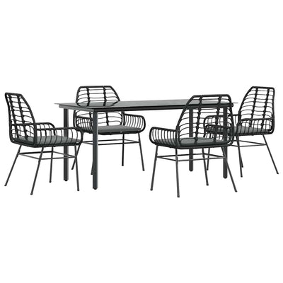 5 Piece Garden Dining Set with Cushions Black Poly Rattan Glass