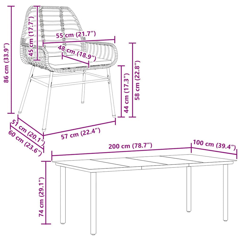 7 Piece Garden Dining Set with Cushions Black Poly Rattan Glass