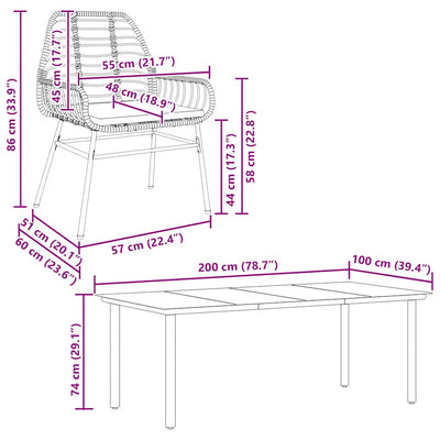 9 Piece Garden Dining Set with Cushions Black Poly Rattan Glass