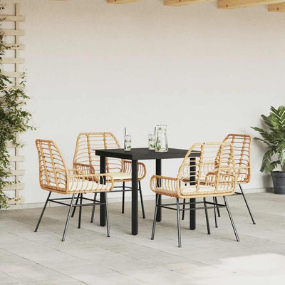 5 Piece Garden Dining Set with Cushions Brown Poly Rattan Glass