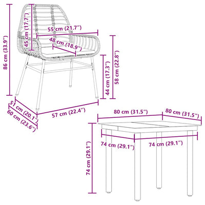 5 Piece Garden Dining Set with Cushions Brown Poly Rattan Glass