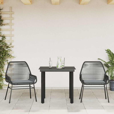 3 Piece Garden Dining Set with Cushions Black Poly Rattan Glass