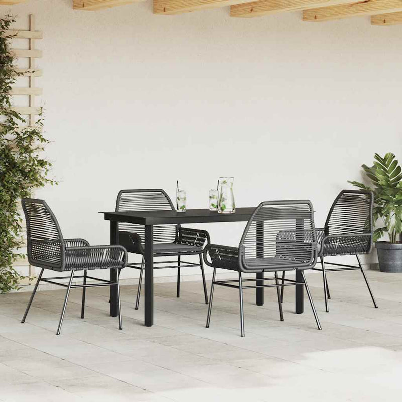 5 Piece Garden Dining Set with Cushions Black Poly Rattan Glass