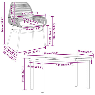 5 Piece Garden Dining Set with Cushions Black Poly Rattan Glass