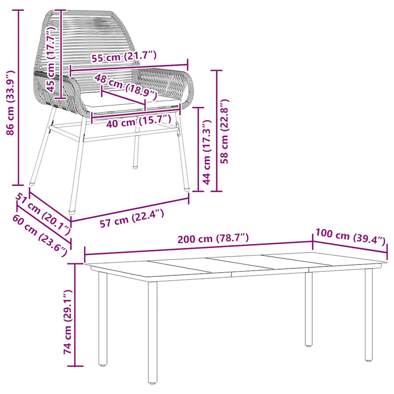 7 Piece Garden Dining Set with Cushions Brown Poly Rattan Glass