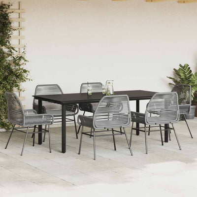 7 Piece Garden Dining Set with Cushions Grey Poly Rattan Glass