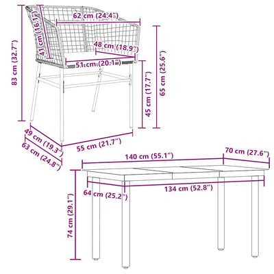 5 Piece Garden Dining Set with Cushions Black Poly Rattan Glass