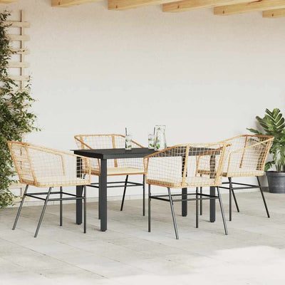 5 Piece Garden Dining Set with Cushions Brown Poly Rattan Glass