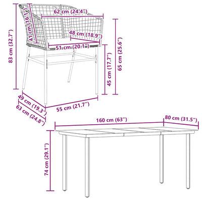 5 Piece Garden Dining Set with Cushions Brown Poly Rattan Glass