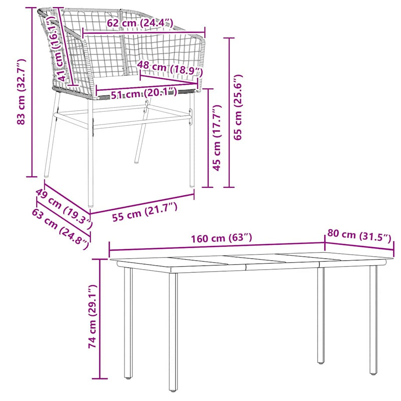 5 Piece Garden Dining Set with Cushions Brown Poly Rattan Glass