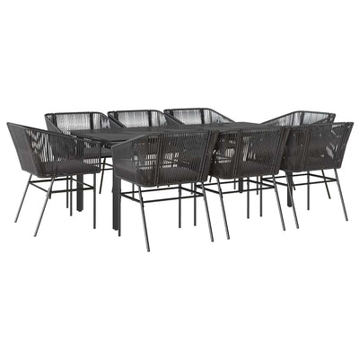 9 Piece Garden Dining Set with Cushions Black Poly Rattan Glass