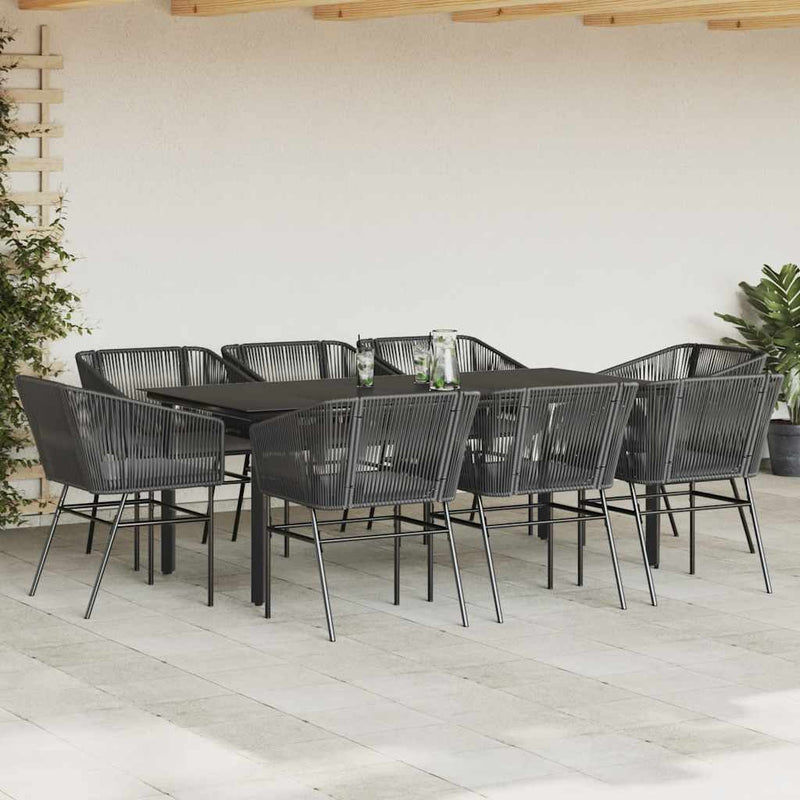 9 Piece Garden Dining Set with Cushions Black Poly Rattan Glass