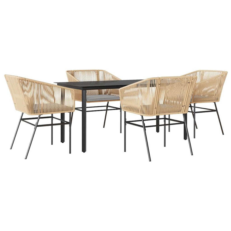 5 Piece Garden Dining Set with Cushions Brown Poly Rattan Glass