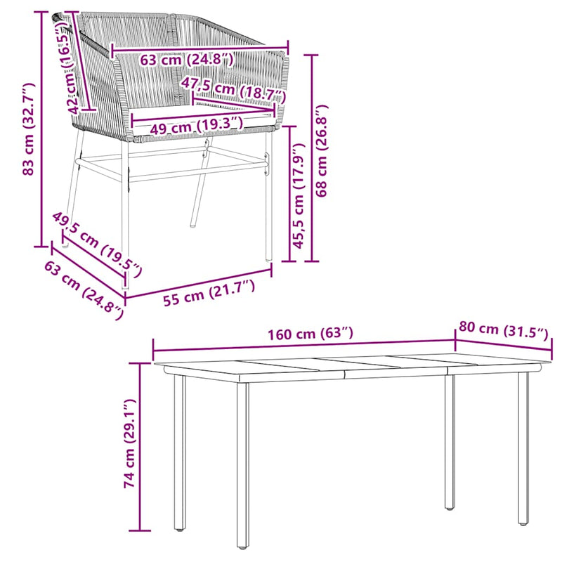 5 Piece Garden Dining Set with Cushions Brown Poly Rattan Glass