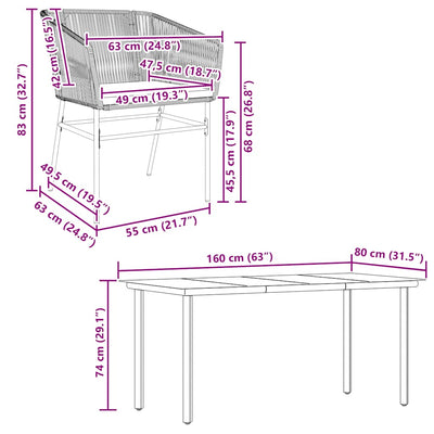 7 Piece Garden Dining Set with Cushions Grey Poly Rattan Glass