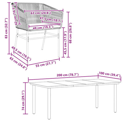 7 Piece Garden Dining Set with Cushions Grey Poly Rattan Glass