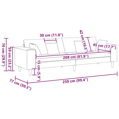 Fabric Sofa with Cushion Dark Grey 208 cm Fabric