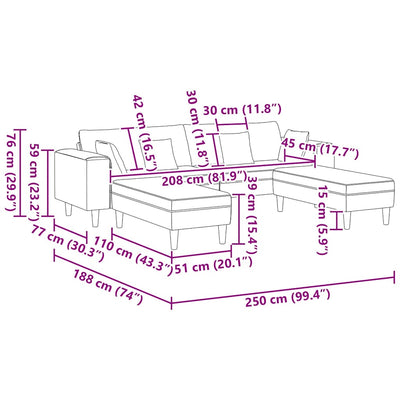 Fabric Sofa with Cushion 3 pcs Dark Grey 208 cm Fabric