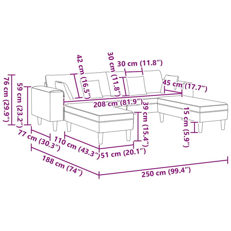 Fabric Sofa with Cushion 3 pcs Dark Grey 208 cm Fabric