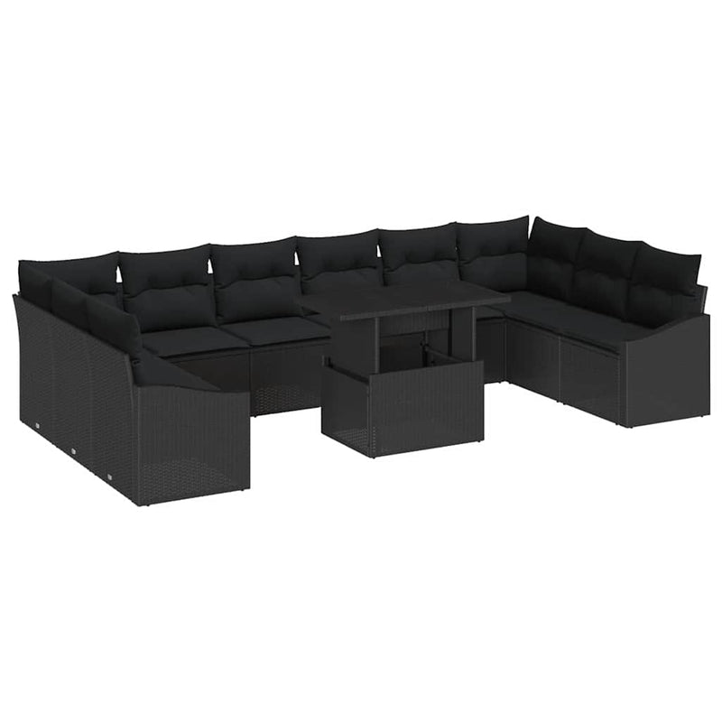 Garden Sofa Set with Cushion 11 pcs Black 100 x 55 x 73 cm