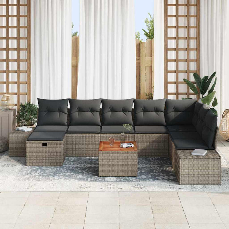Garden Sofa Set with Cushion 9 pcs Grey Poly rattan
