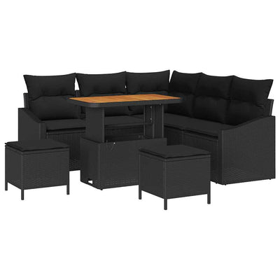 Garden Sofa Set with Cushion 8 pcs Black 90 x 55 x 71 cm