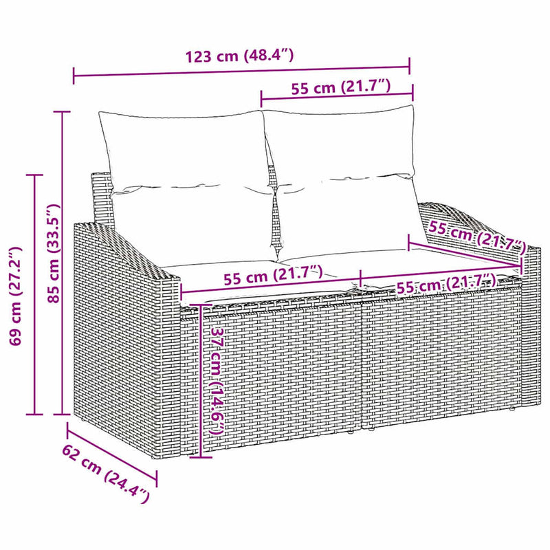 Garden Sofa Set with Cushion 8 pcs Black 90 x 55 x 71 cm