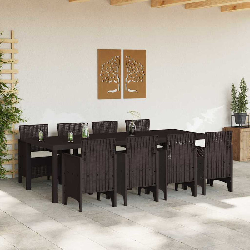 Outdoor Dining Set 9 pcs Brown 250 x 100 x 73 cm Poly Rattan
