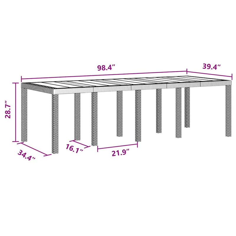 Outdoor Dining Set 9 pcs Brown 250 x 100 x 73 cm Poly Rattan