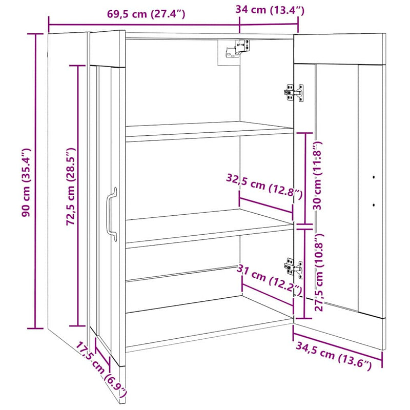 Wall Mounted Cabinets 2 pcs Black oak 69.5 x 34 x 90 cm