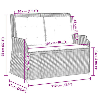 Garden Bench with Cushion Grey Poly rattan
