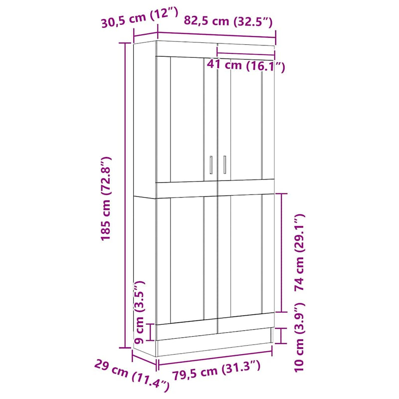 Book Cabinet Black oak 82.5 x 30.5 x 185 cm Engineered wood