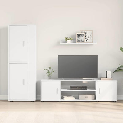4 Piece TV Cabinet Set with Shelf Wall-mounted with Storage with Door Manual 4 pcs White Engineered wood