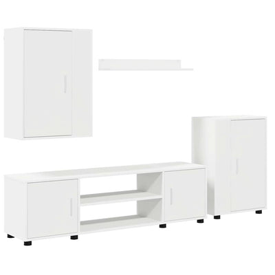 4 Piece TV Cabinet Set with Shelf Wall-mounted with Storage with Door Manual 4 pcs White Engineered wood