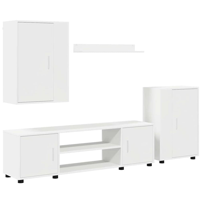 4 Piece TV Cabinet Set with Shelf Wall-mounted with Storage with Door Manual 4 pcs White Engineered wood